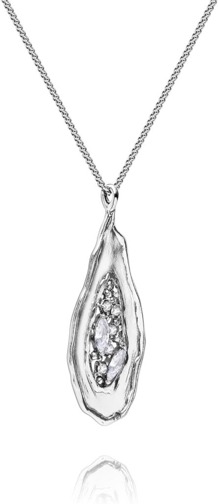 925 Sterling Silver CZ Shield Necklace Pendant With A White Marquise Shaped Vintage 16 Chain And Extender Hypoallergenic Nickel and Lead-free Artisan Handcrafted Designer Collection, Made in Israel