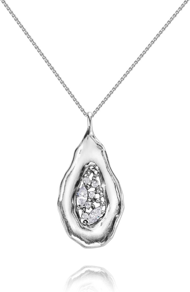 925 Sterling Silver CZ Shield Necklace Pendant With A White Marquise Shaped Vintage 16 Chain And Extender Hypoallergenic Nickel and Lead-free Artisan Handcrafted Designer Collection, Made in Israel