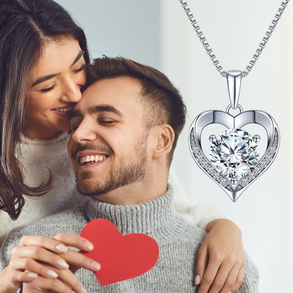 Heart Pendant Necklace Gifts for Wife, Engraved I LOVE YOU Gift for Wife Girlfriend, 1-3 carat Moissanite D Color (VVS1) , Anniversary Eternity Jewelry Present for Wife, Birthday Gifts for Women Wife Girlfriend Girls Her