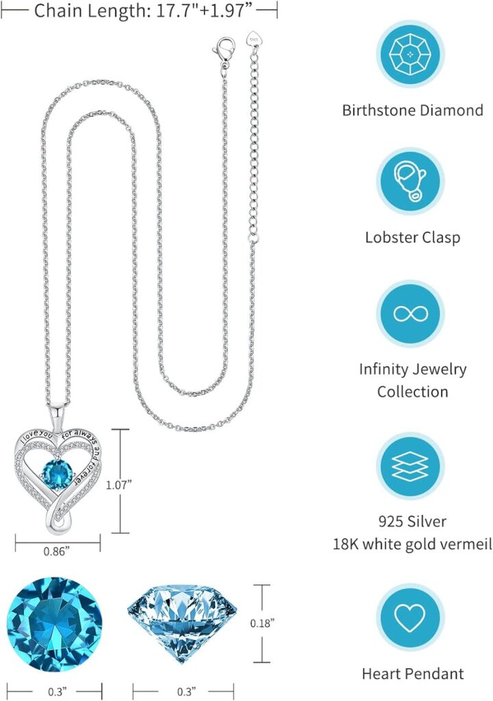 Jewelry for Women Wife Infinity Heart Birthstone I Love You Necklace for Women S925 Sterling Silver Wedding Anniversary Birthday Gifts for Wife Girlfriend Womens jewelry Diamond Pendant Necklaces Gift for Her Mom Daughter Grandma on Birthday Anniversary Christmas Mother’s Day Valentine’s Day