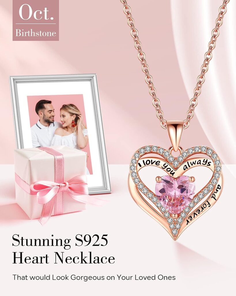 S925 Sterling Silver Necklace for Women, Wife Jewelry Rose Gold, Mom Birthday Valentines Mothers Day Gifts, Girlfriend Necklaces, Daughter Heart Jewel, Anniversary for Her